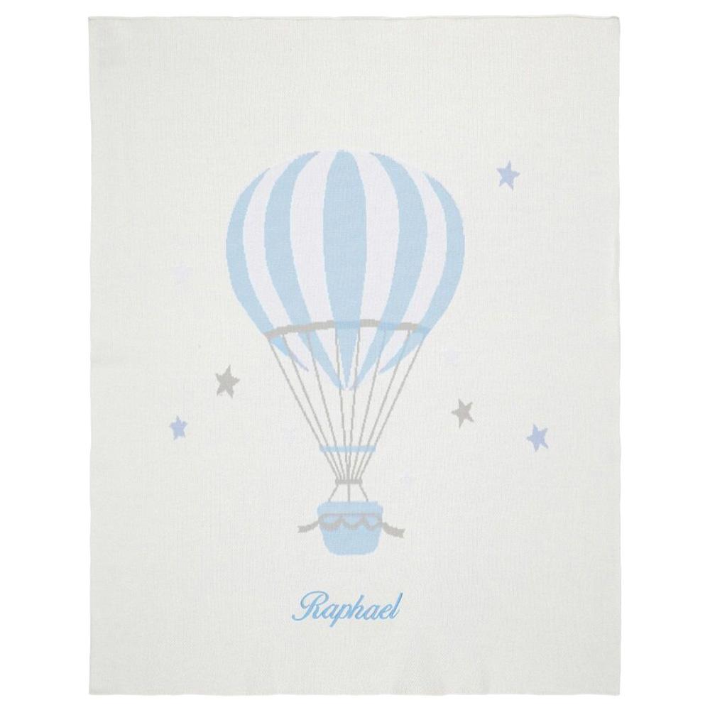 Little IA - Blue Hot Air Balloon Knit Blanket - Blue