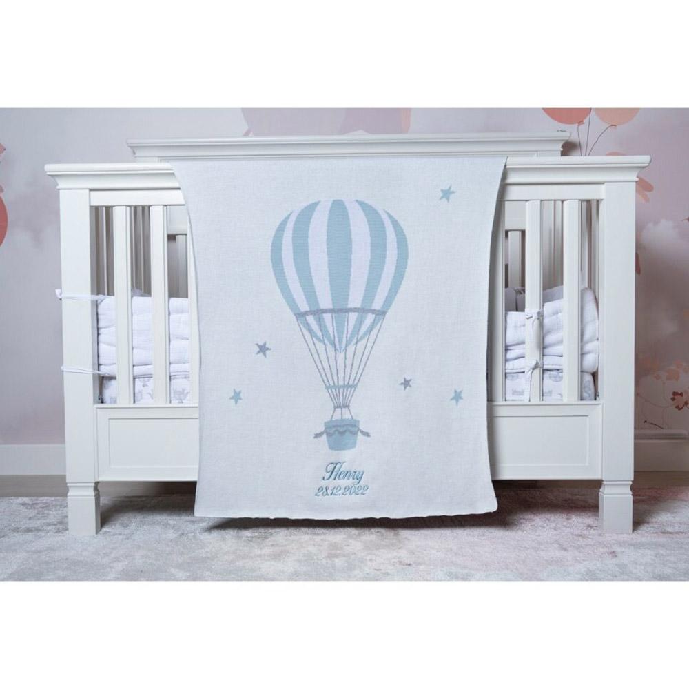 Little IA - Blue Hot Air Balloon Knit Blanket - Blue