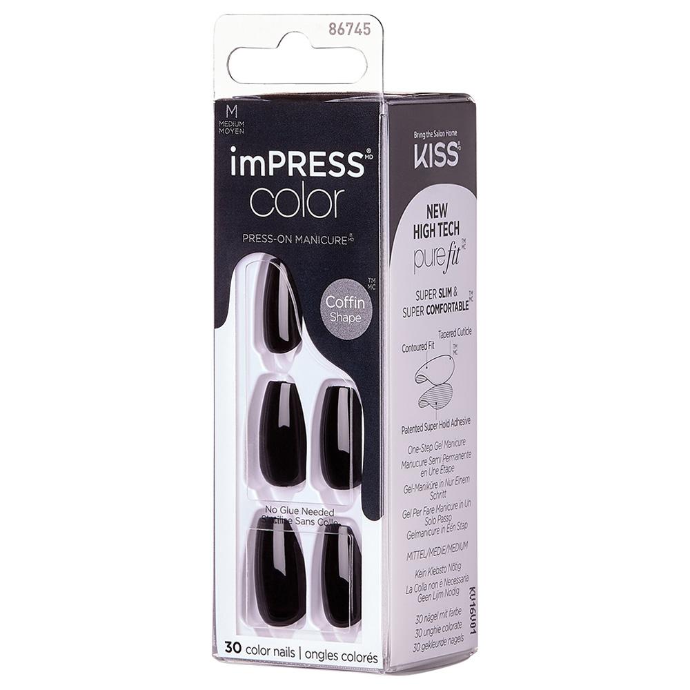 Kiss - Impress Color Coffin Shaped Nails - All Black - M - 30pcs