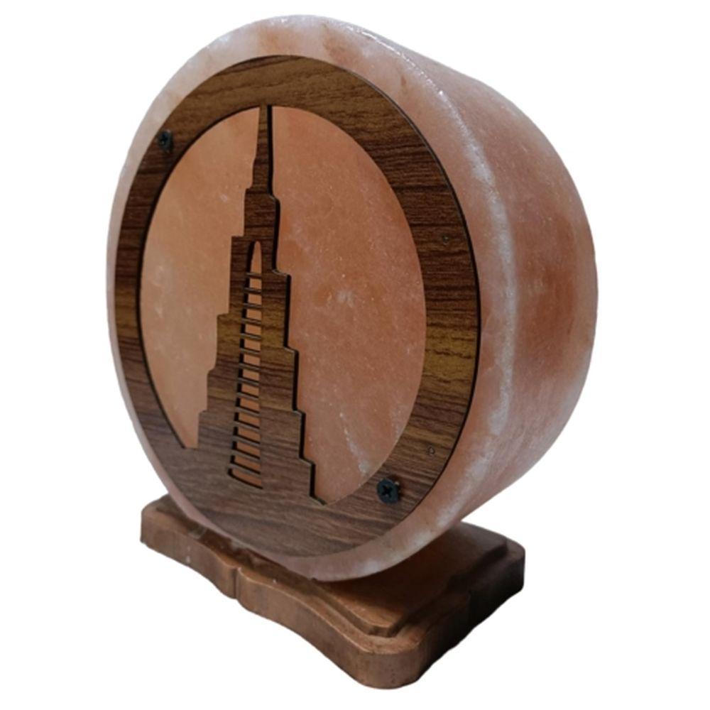 Himalayan Salt - Natural Lamp w/ Wood Base - Dubai Burj Khalifa