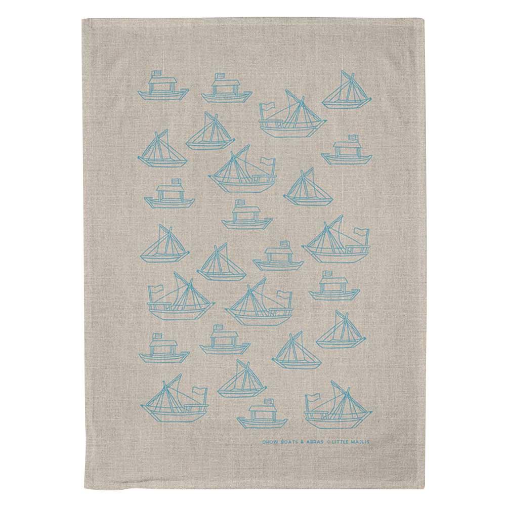 Little Majlis - Boat Printed Linen Tea Towel - Blue