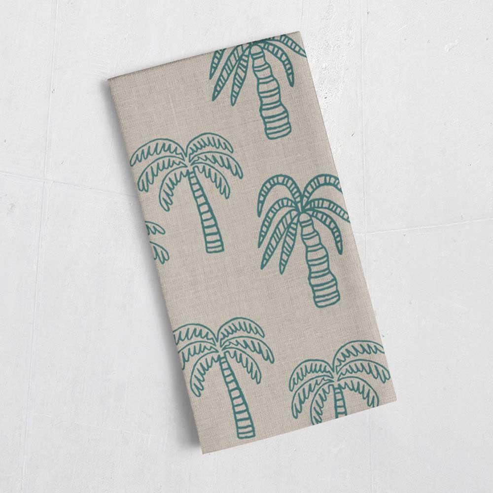 Little Majlis - Palm Oasis Printed Linen Tea Towel - Teal