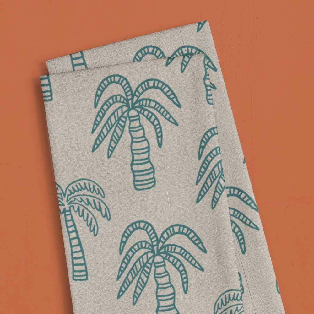 Little Majlis - Palm Oasis Printed Linen Tea Towel - Teal