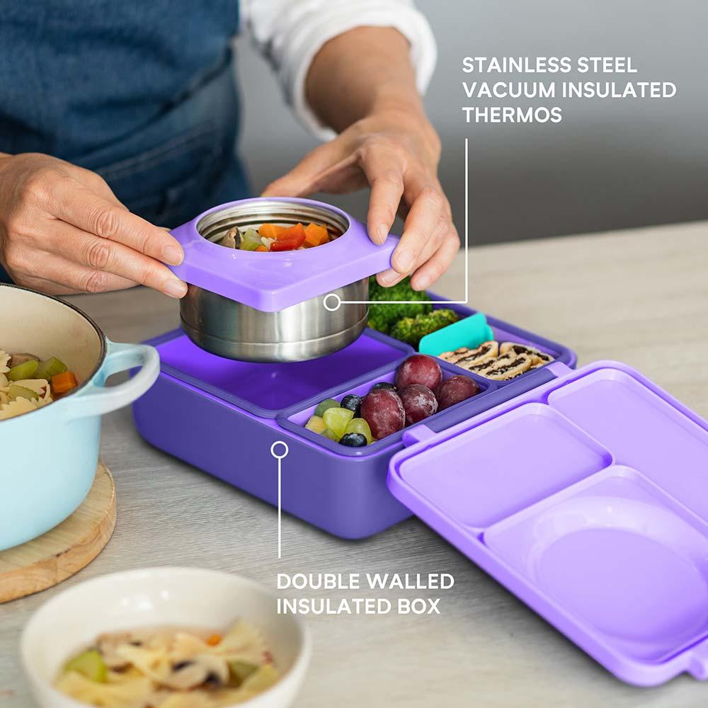 OmieLife 2nd Gen OmieBox Kids Bento Box with Insulated Thermos-Purple