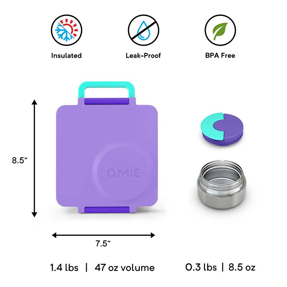 OmieLife 2nd Gen OmieBox Kids Bento Box with Insulated Thermos-Purple