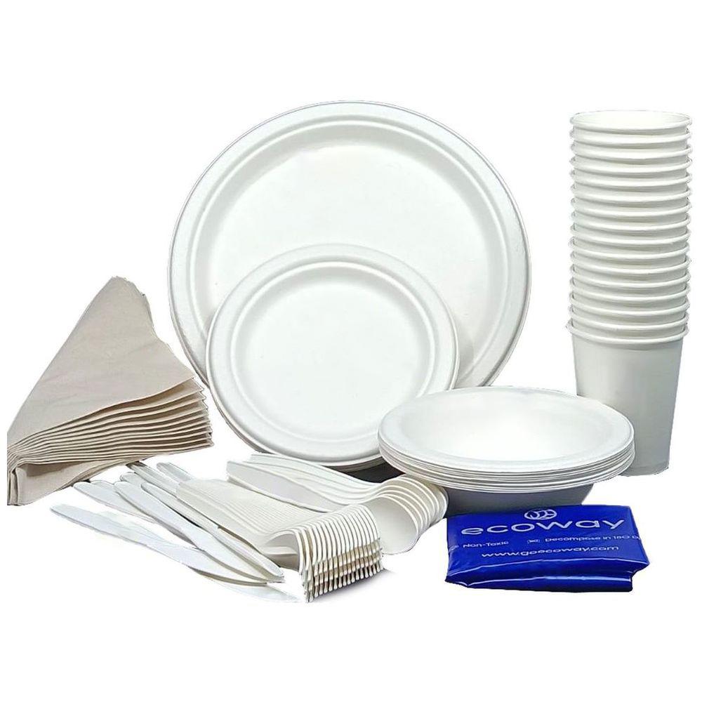 Ecoway - Disposable Bagasse Plate & Cutlery Set - White - 402pcs