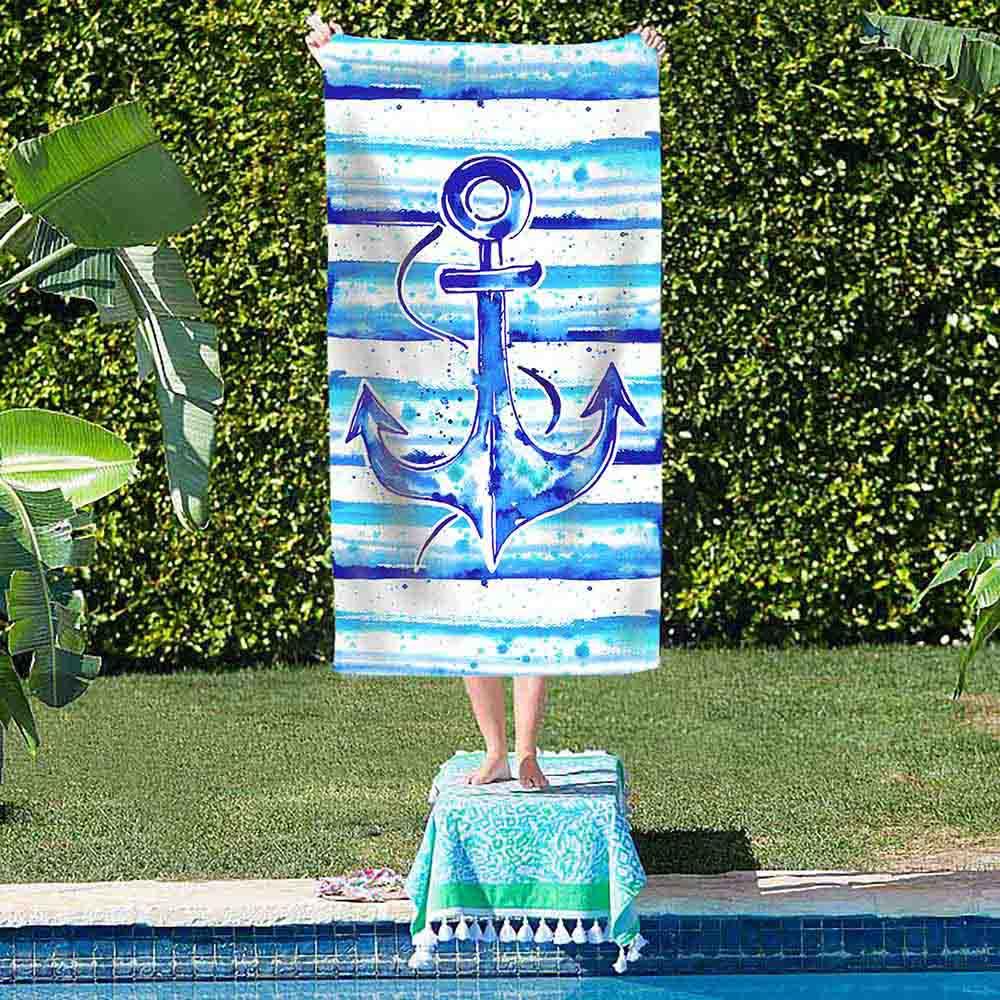 Anemoss - Anchor Patterned Beach Towel - Blue/White