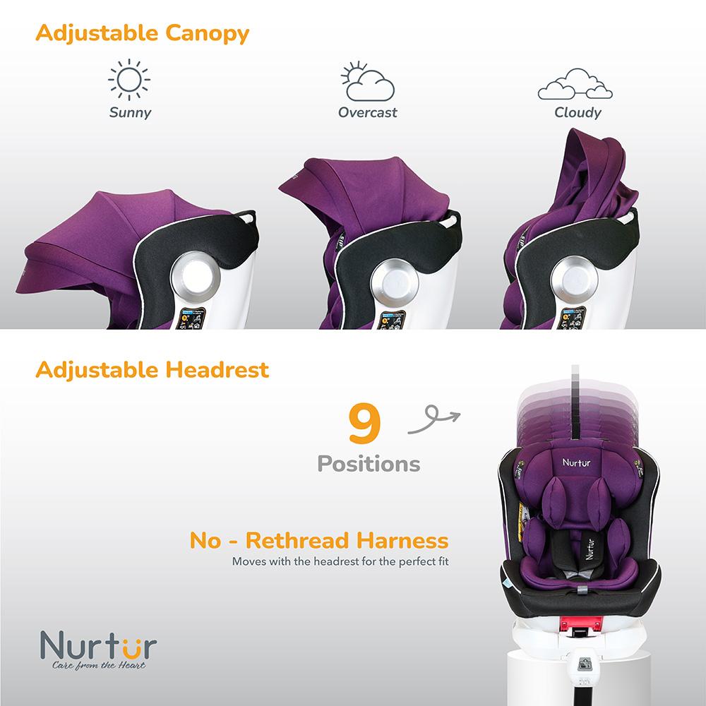 Nurtur - 4-In-1 Liberty Baby Car Seat Isofix 10 With Isofix And Canopy - Purple