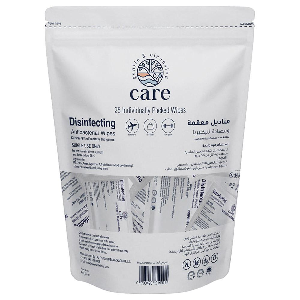 Care - 70% IPA Disinfecting Antibacterial Single Wipes 25Pcs