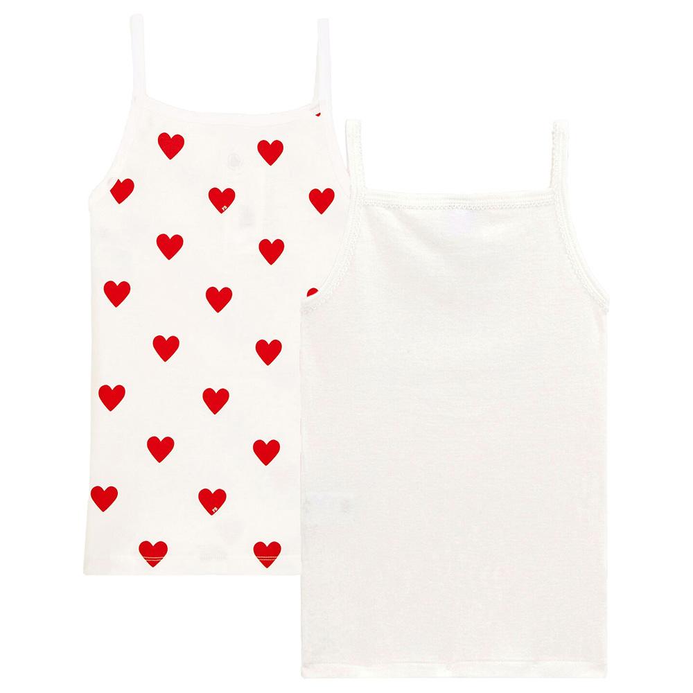 Petit Bateau - 2pc-Set - Girl's Heart Print Cotton Vests - White