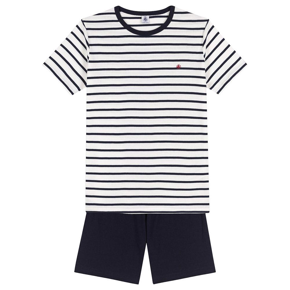 Petit Bateau - 2pc-Set - Short Pajama With Sailor Stripes T-Shirt - Blue