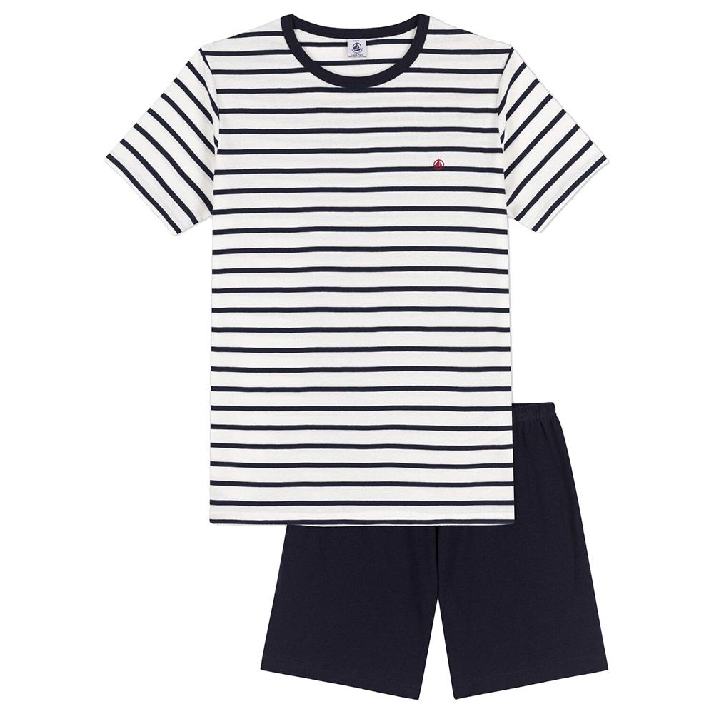 Petit Bateau - 2pc-Set - Short Pajama With Sailor Stripes T-Shirt - Blue