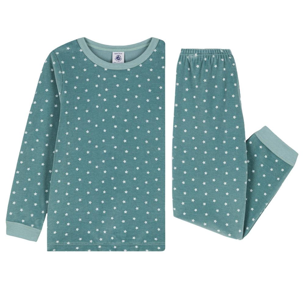 Petit Bateau - 2pc-Set - Boys Star Velour Pyjama Suit