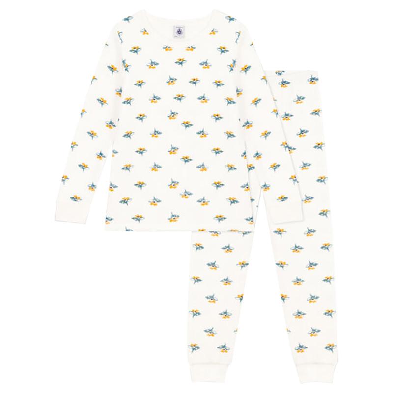 Petit Bateau - 2pc-Set - Girl's Flower Brushed Pyjama Suit - White