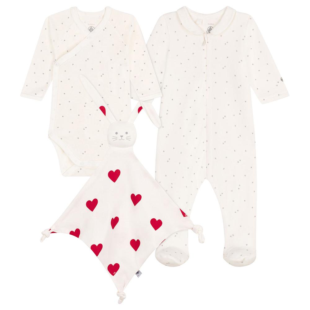 Petit Bateau - 3pc-Set - Babies' Bodysuit, Sleepsuit & - White