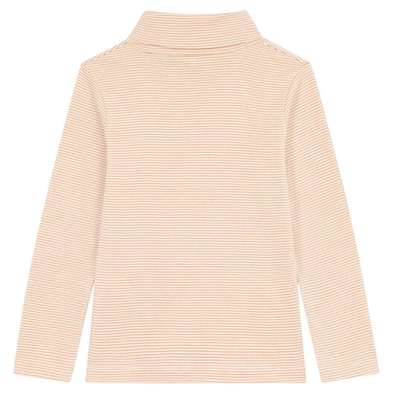 Petit Bateau - Boy's Stripy Cotton Polo Neck Shirt - White/Orange