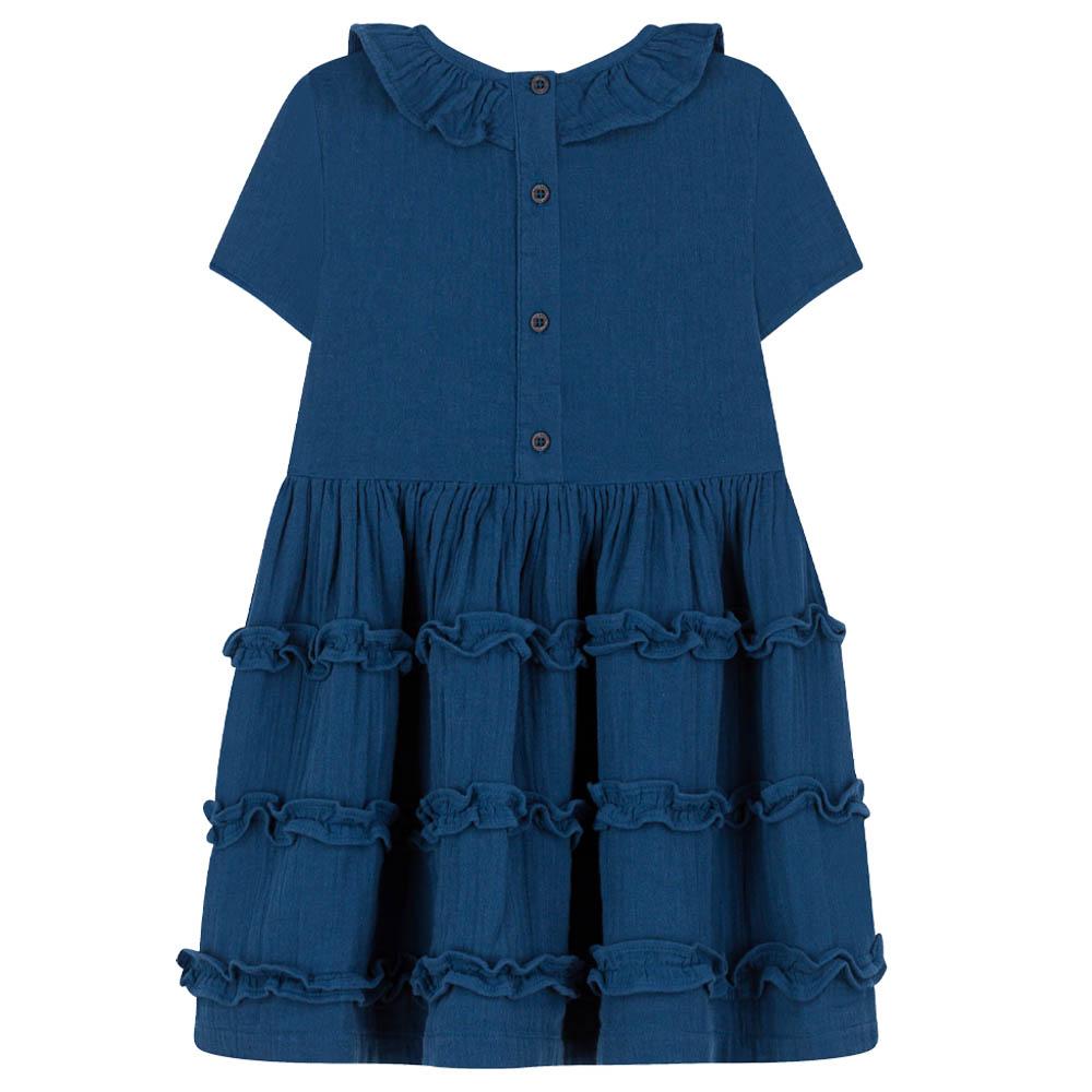 Petit Bateau - Girl's Short-Sleeved Cotton Gauze Dress - Blue