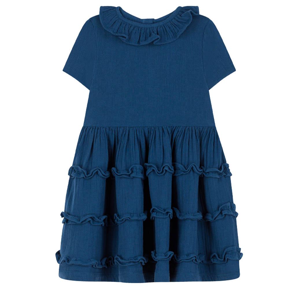 Petit Bateau - Girl's Short-Sleeved Cotton Gauze Dress - Blue