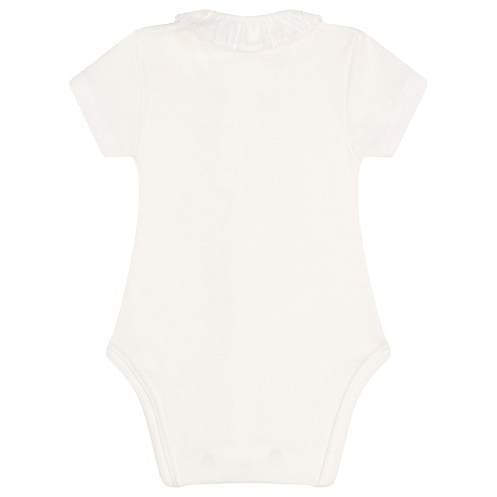 Petit Bateau - Baby's Short Sleeves Ruffled Neck Bodysuit - White