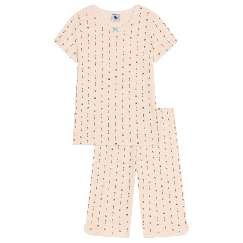 Petit Bateau - 2pc-Set - Floral Print Cotton Capri Pyjama Set - Beige