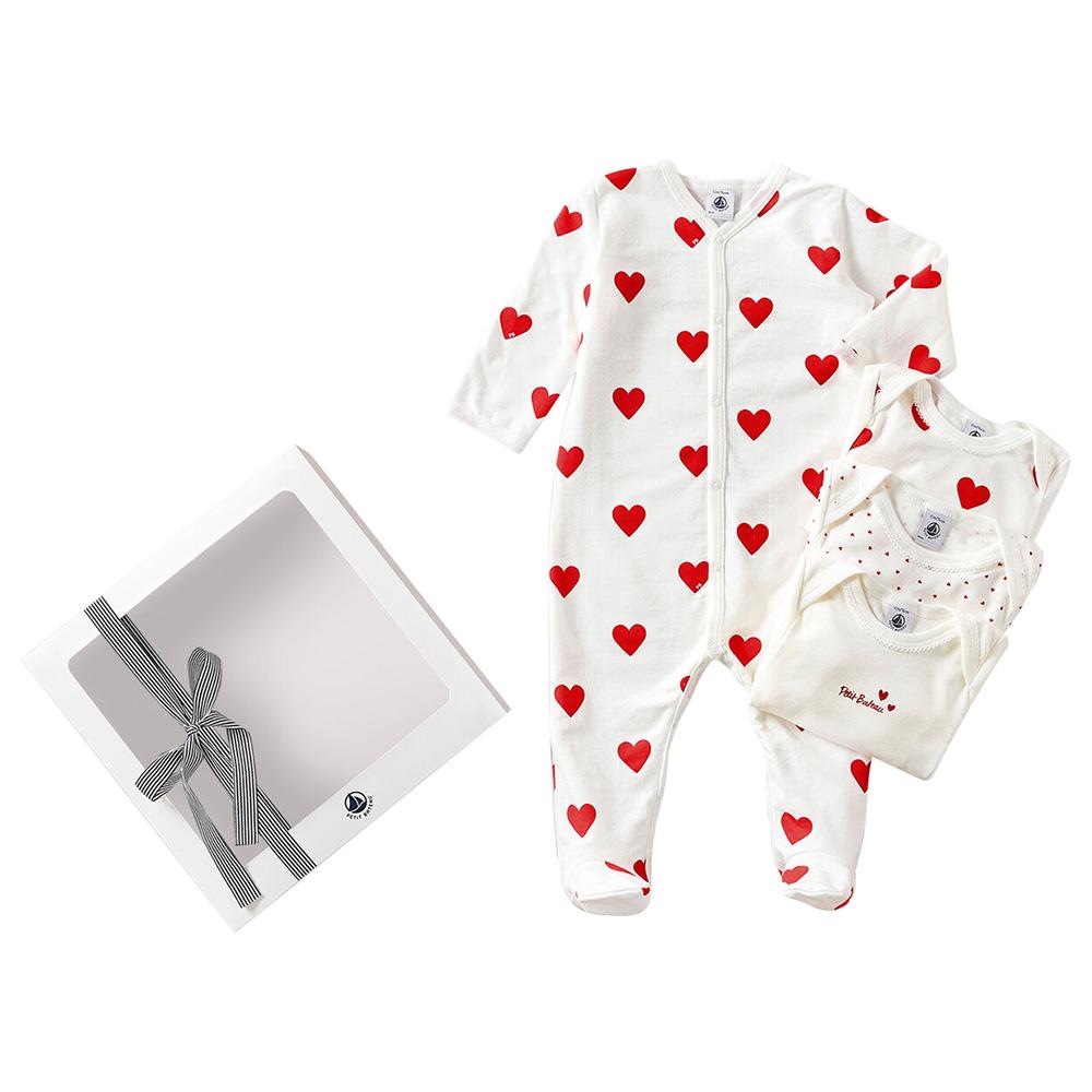 Petit Bateau - 4pc-Set - Baby's Heart Patterned Gift Set