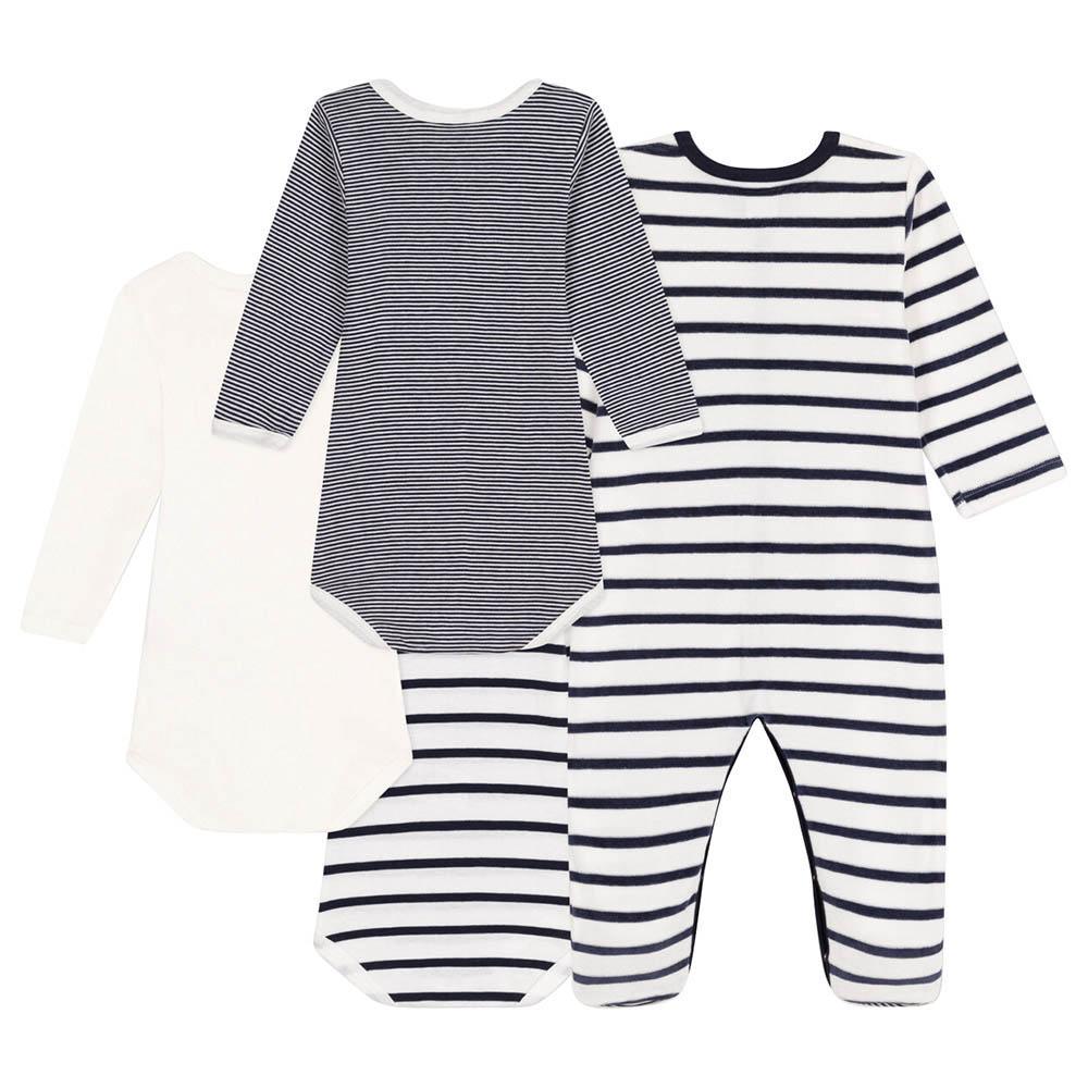 Petit Bateau - 4pc-Set - Baby's Sleepsuit And Stripy Bodysuits