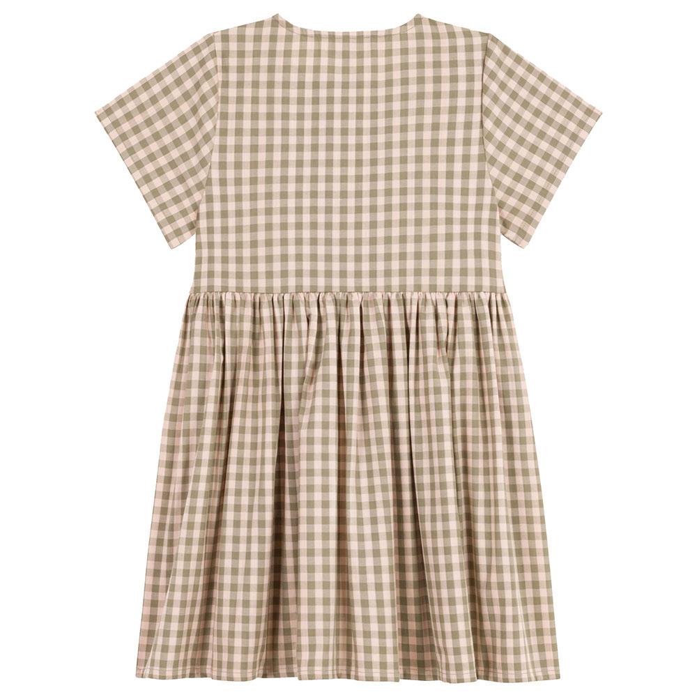 Petit Bateau - Girl's Short-Sleeves Checkered Dress - Beige