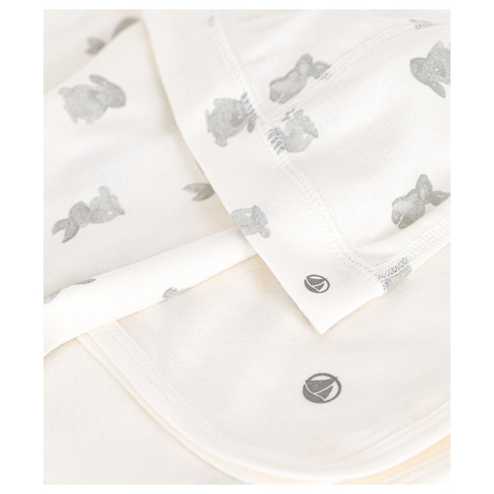 Petit Bateau - 3pc-Set - Baby's Muslin, Cotton Sleepsuit And Hat - White/Grey