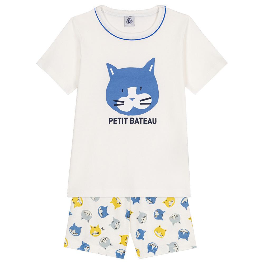 Petit Bateau - 2pc-Set - Boy's Short Cotton Pajama Set - White