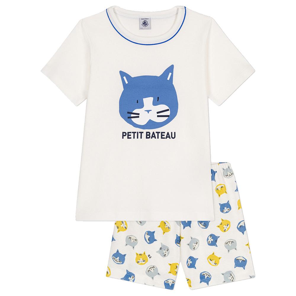 Petit Bateau - 2pc-Set - Boy's Short Cotton Pajama Set - White