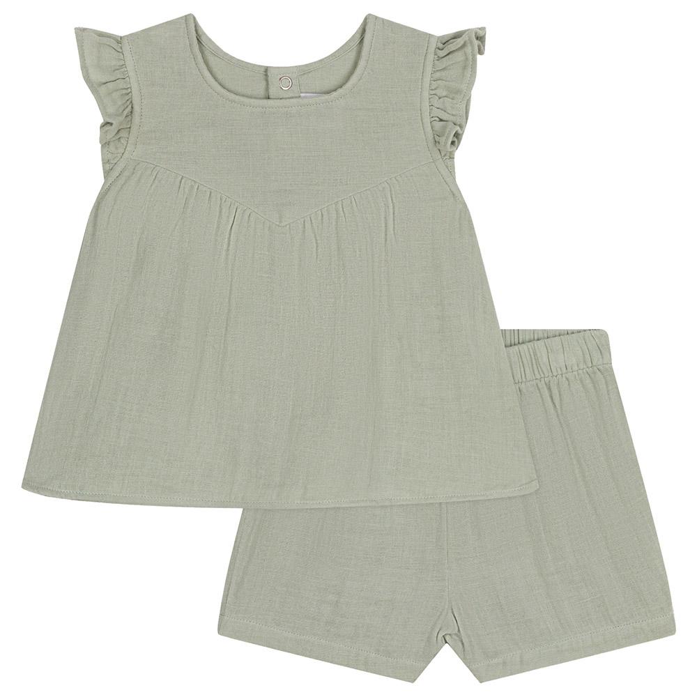 Petit Bateau - 2pc-Set - Baby's Cotton Gauze Blouse And Shorts - Green