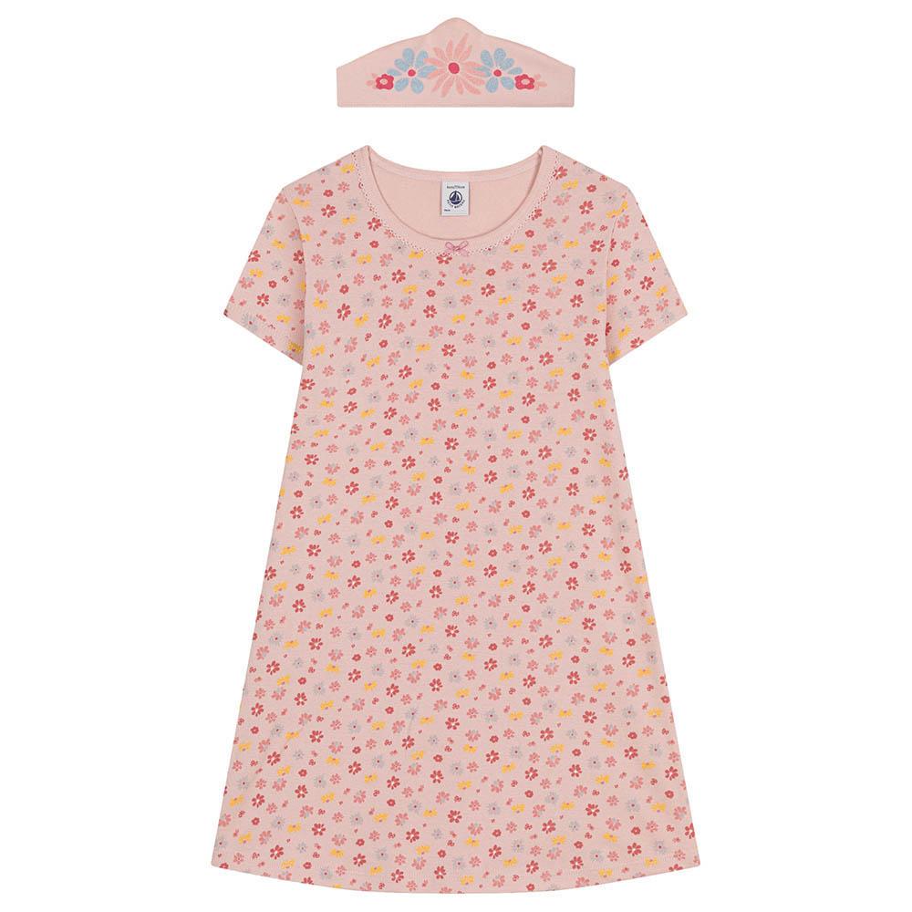 Petit Bateau - Cotton Floral Patterned Nightdress And Diadem - Pink