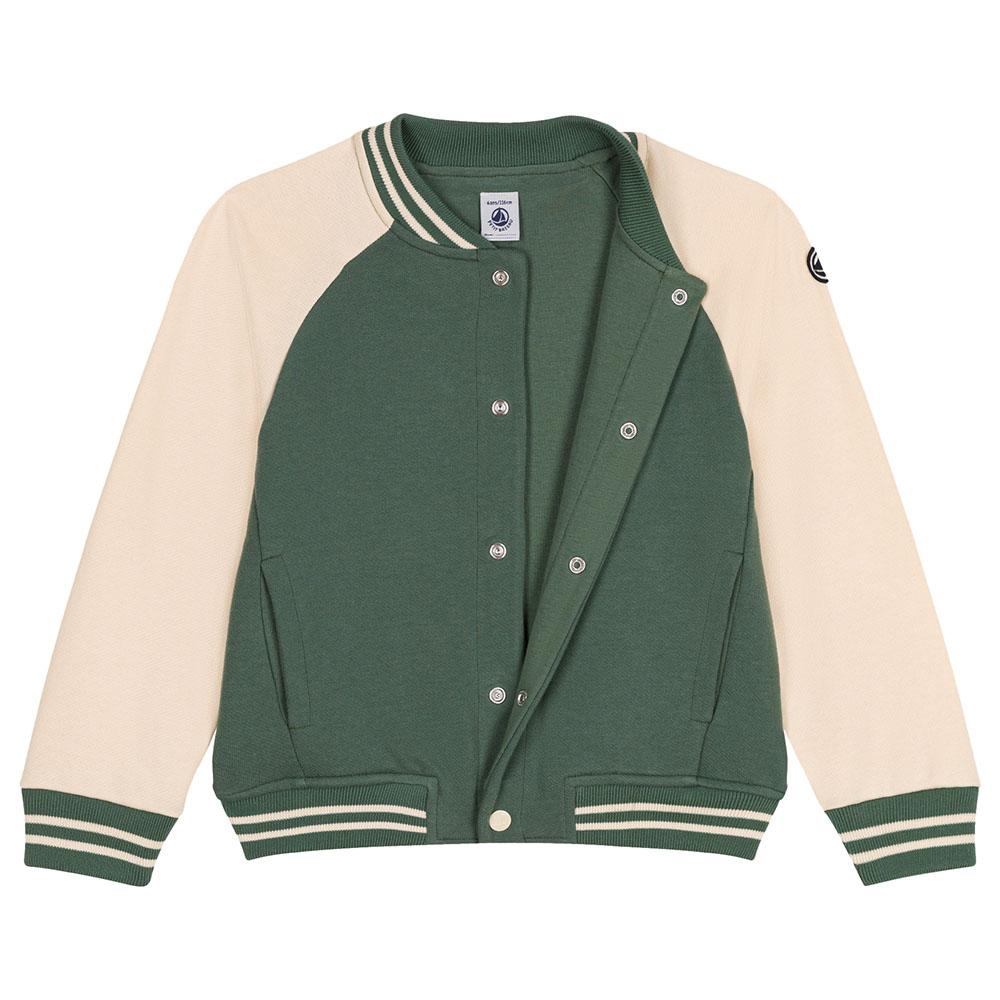 Petit Bateau - Boys' Fleece Baseball Jacket - Green/Beige