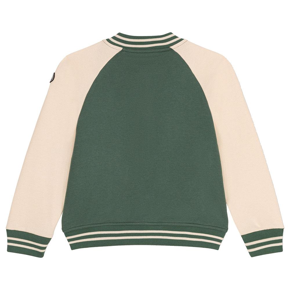 Petit Bateau - Boys' Fleece Baseball Jacket - Green/Beige