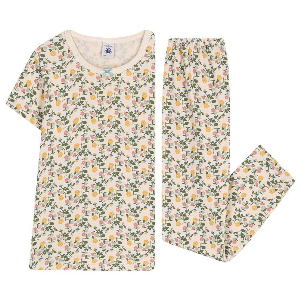 Petit Bateau - 2pc-Set - Girl's Cotton Floral Print Pyjama Set - Beige