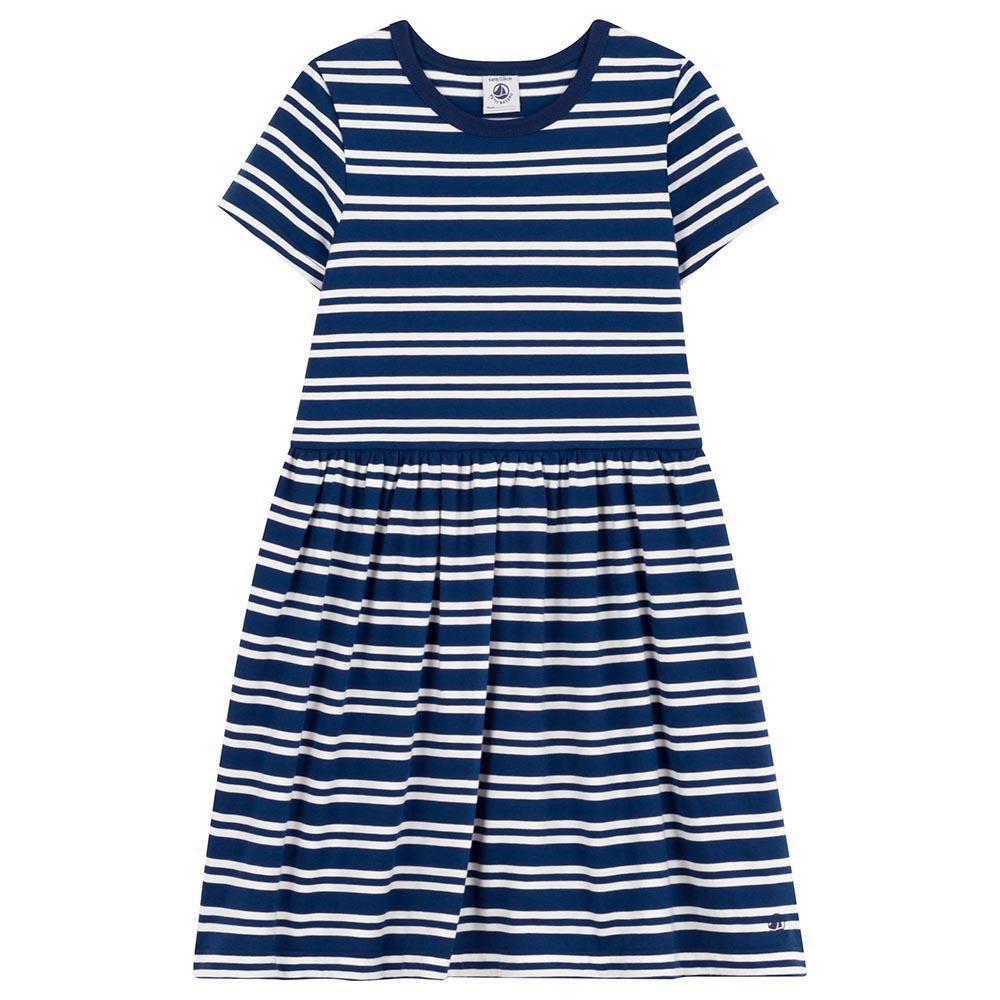 Petit Bateau - Girl's Stripy Short-Sleeves Cotton Dress - Blue/White