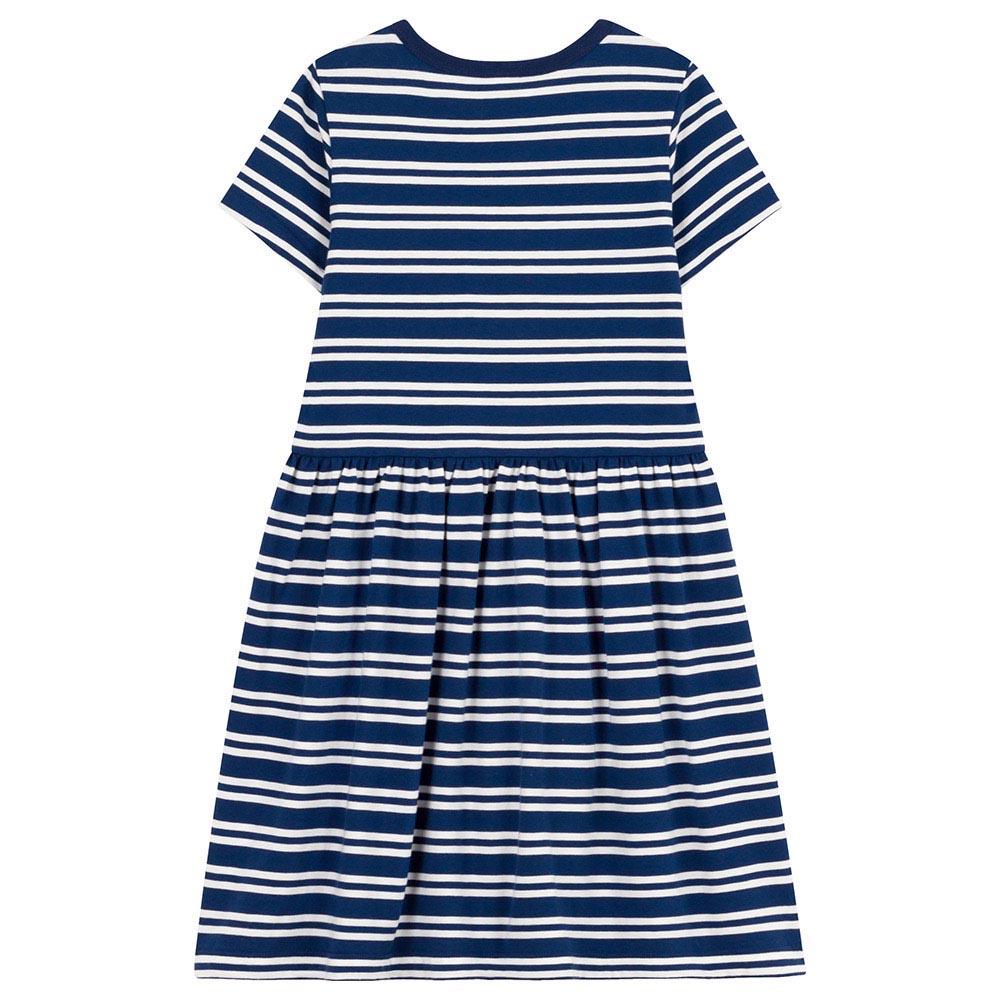 Petit Bateau - Girl's Stripy Short-Sleeves Cotton Dress - Blue/White