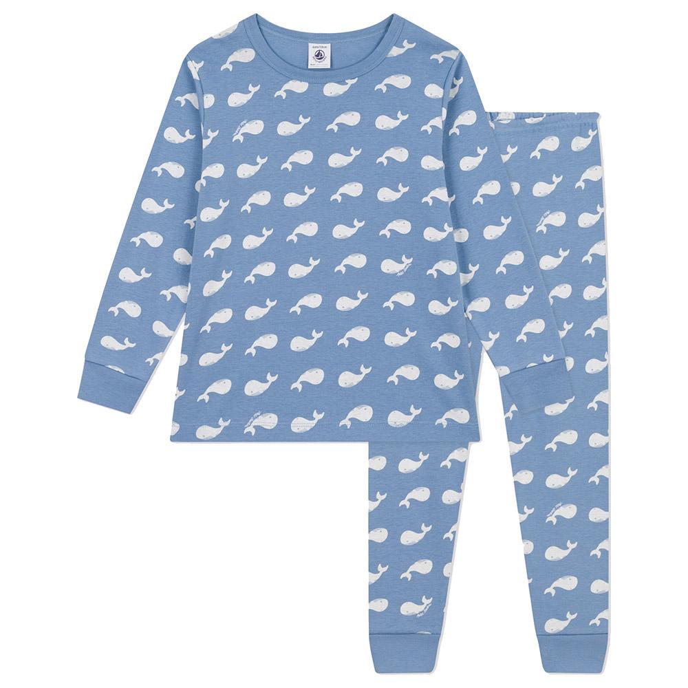 Petit Bateau - 2pc-Set - Boy's Cotton Whale Print Pyjama - Blue/White