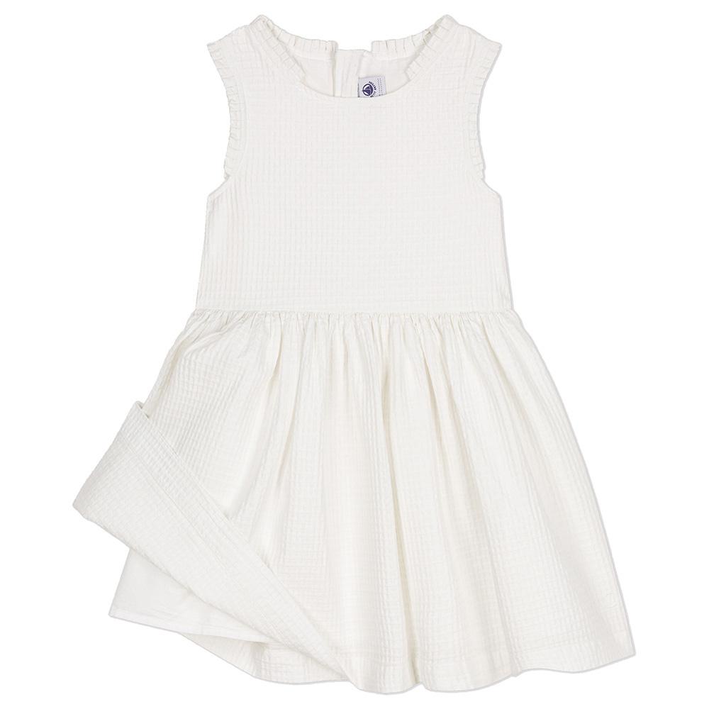 Petit Bateau - Girl's Sleeveless Fit And Flare Cotton Dress - White