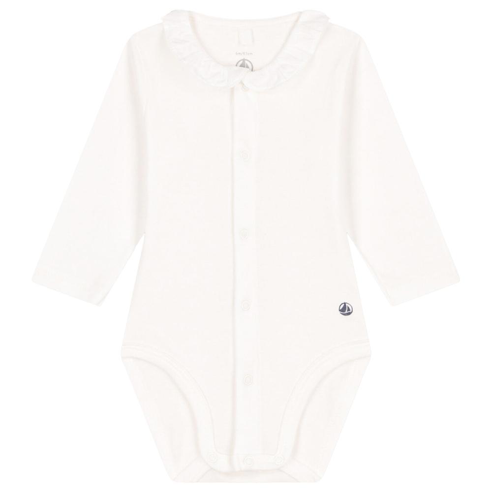 Petit Bateau - Baby's Long Sleeves Cotton Ruffle Collar Bodysuit - White