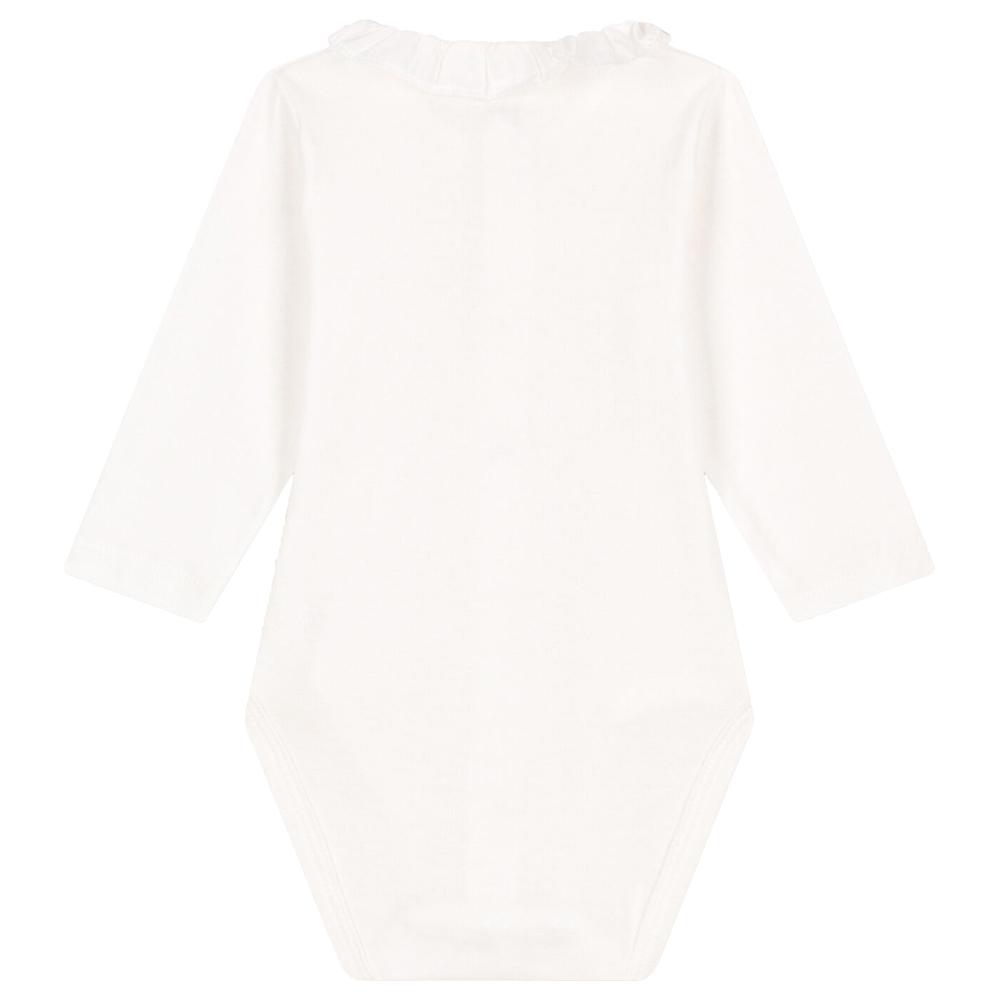 Petit Bateau - Baby's Long Sleeves Cotton Ruffle Collar Bodysuit - White