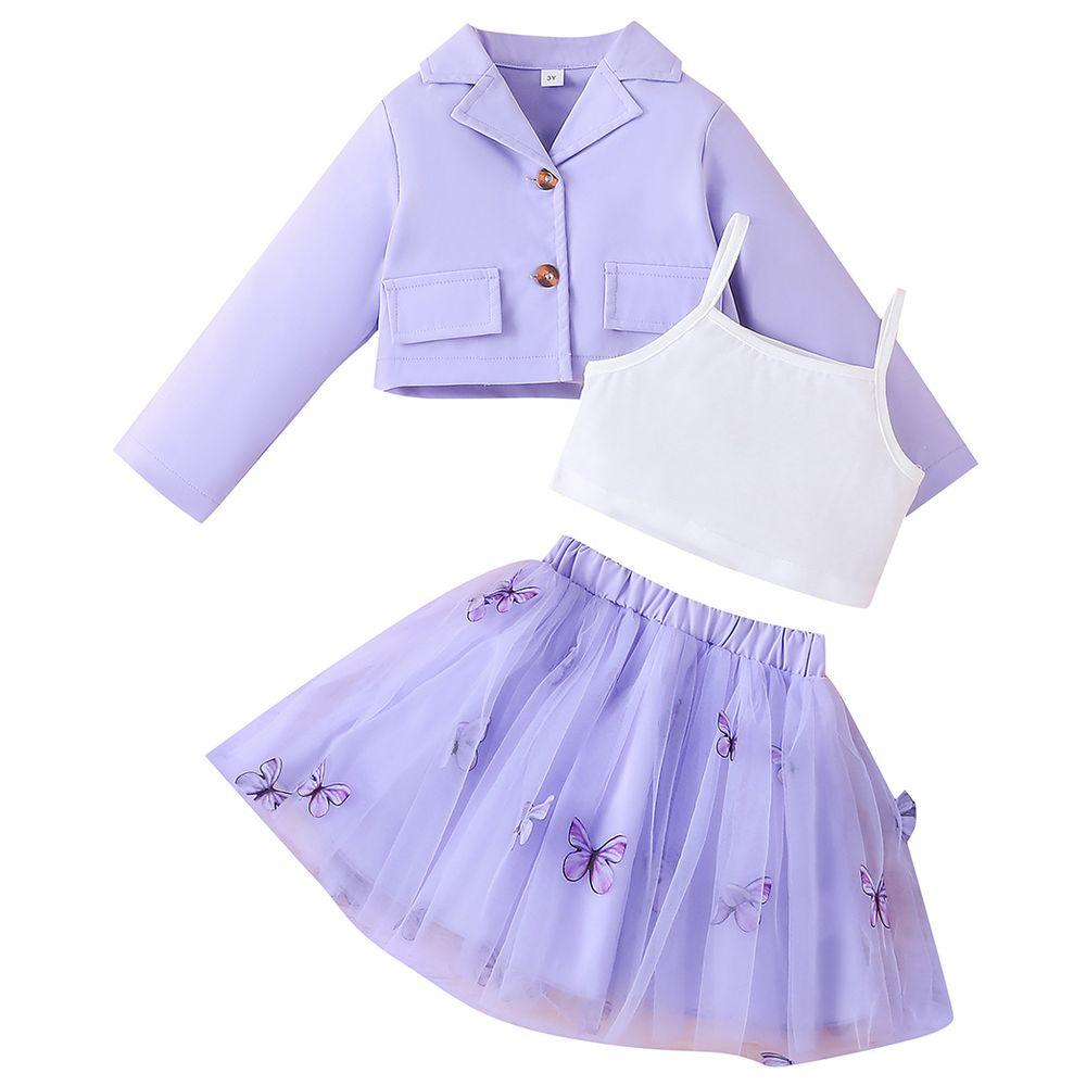 Sugar Rush - 3pc-Set - Embellished Top, Jacket & Skirt - Purple