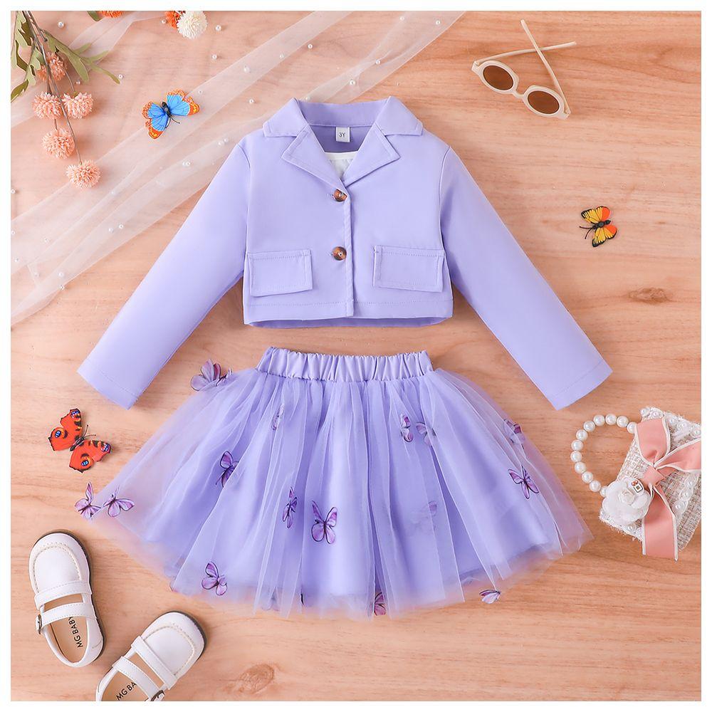 Sugar Rush - 3pc-Set - Embellished Top, Jacket & Skirt - Purple