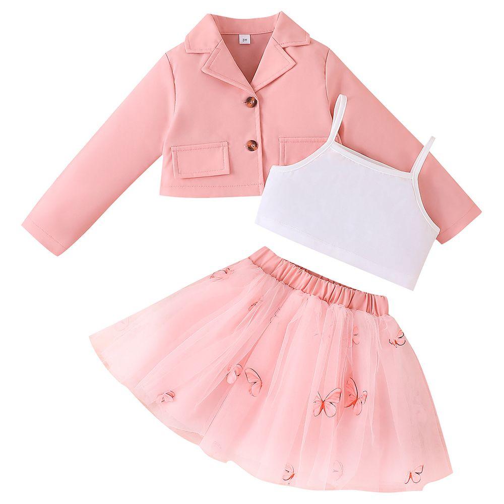 Sugar Rush - 3pc-Set - Embellished Top, Jacket & Skirt - Pink