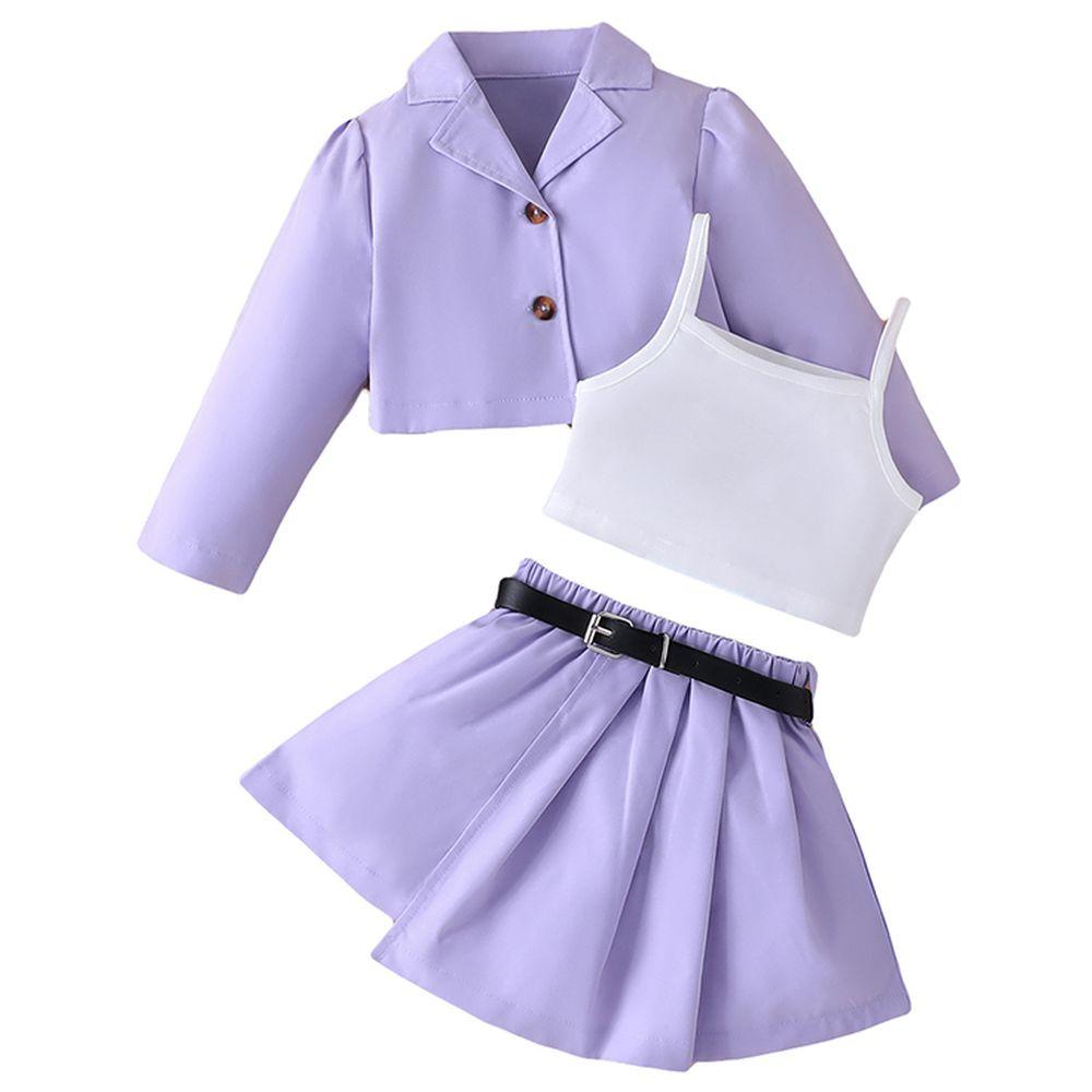 Sugar Rush - 3pc-Set - Girls Solid Top, Jacket & Skirt - Purple