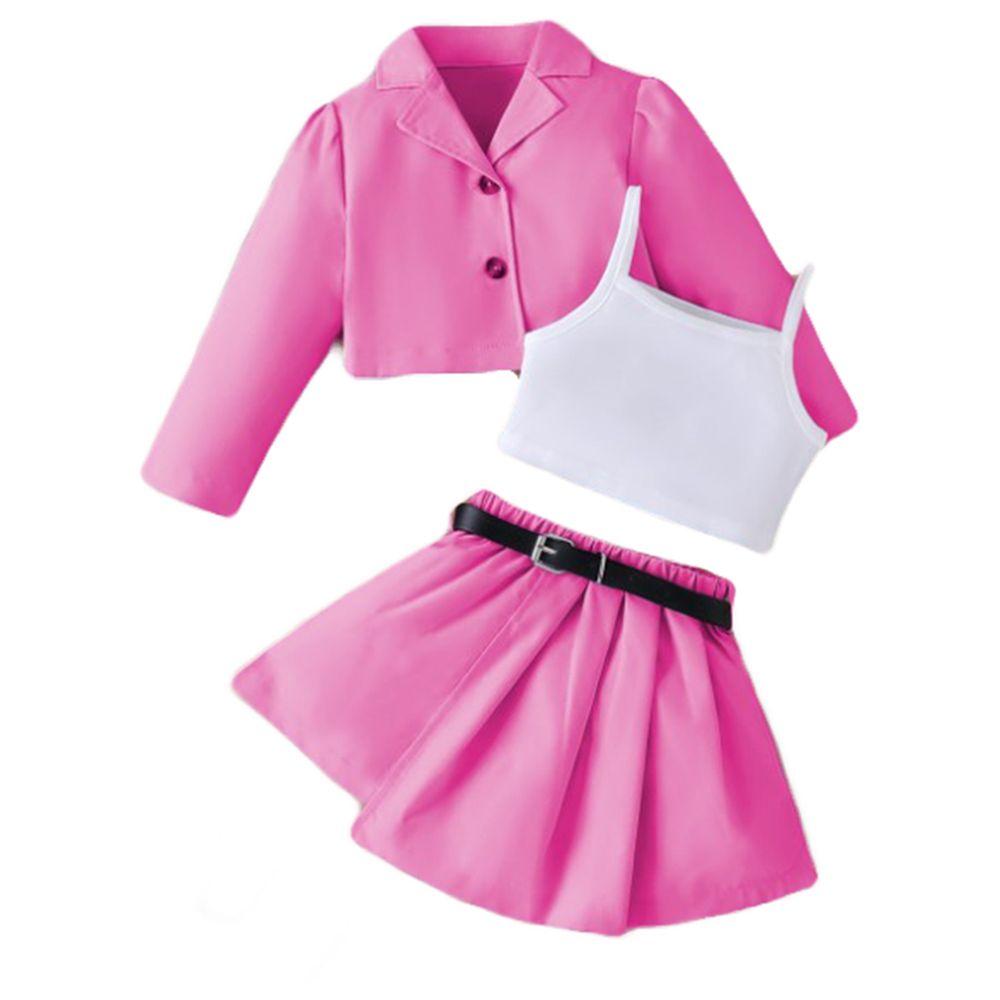 Sugar Rush - 3pc-Set - Girls Solid Top, Jacket & Skirt - Pink