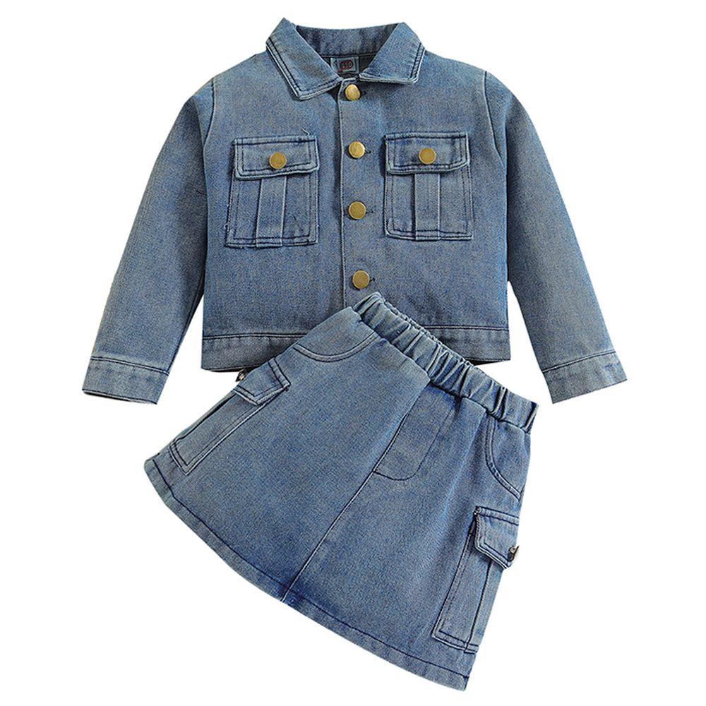 Sugar Rush - 2pc-Set - Denim Full Sleeves Jacket & Skirt - Blue