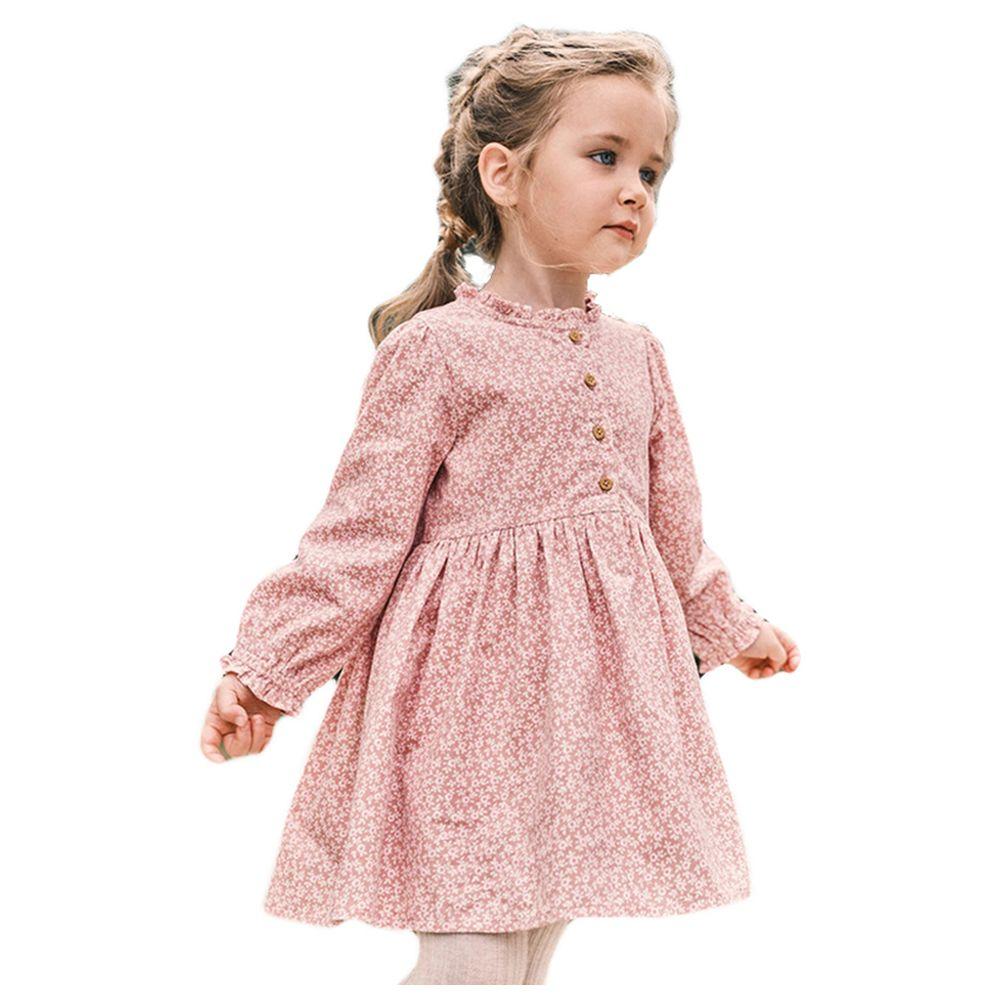 Sugar Rush - Floral Round Neck Full Sleeves Dress - Pink