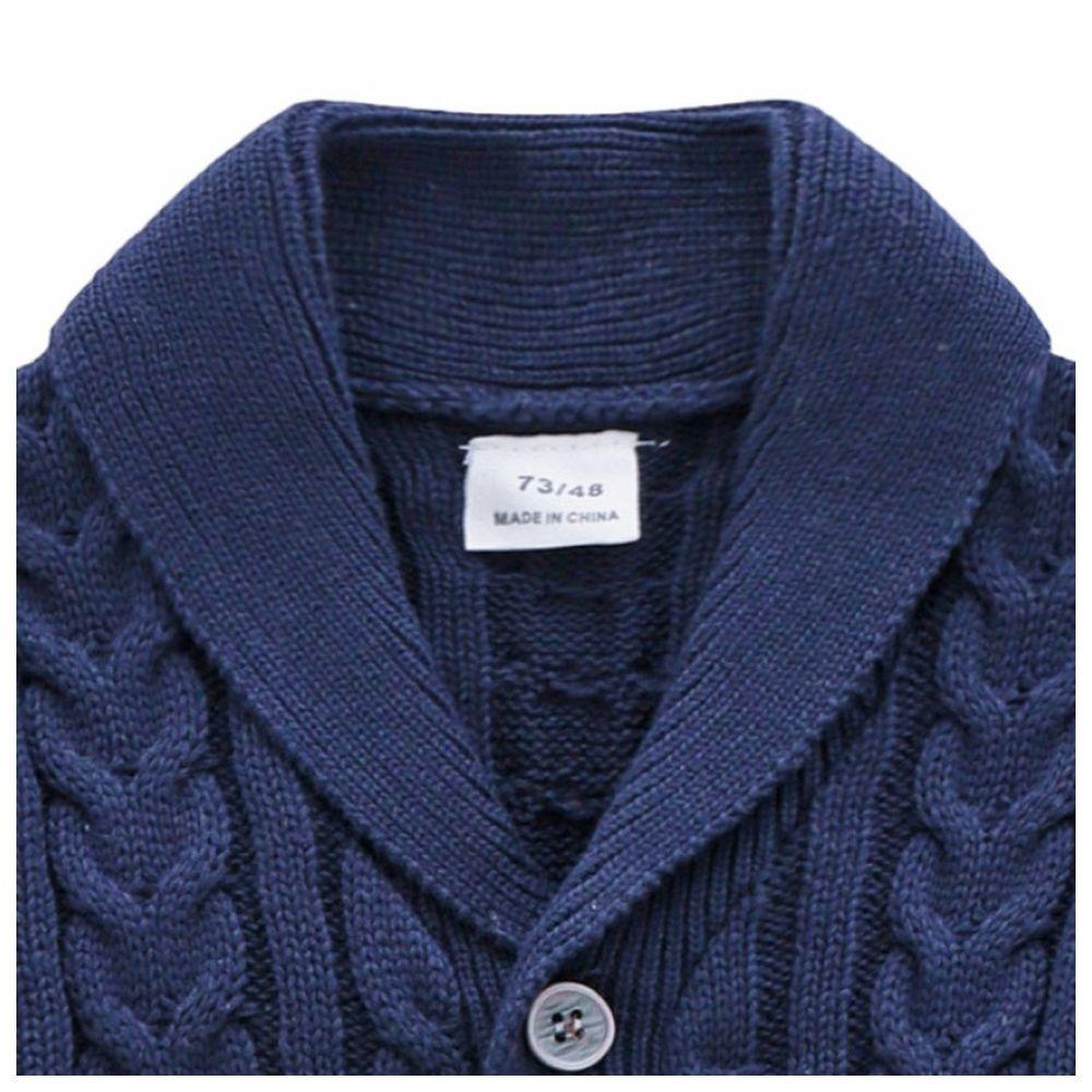 Sugar Rush - Solid Regular V-Neck Full Sleeves Cardigan - Navy