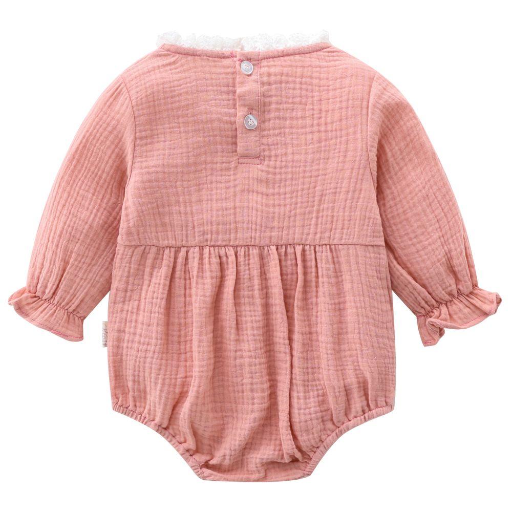 Sugar Rush - Laced Round Neck Full Sleeves Bodysuit - Pink